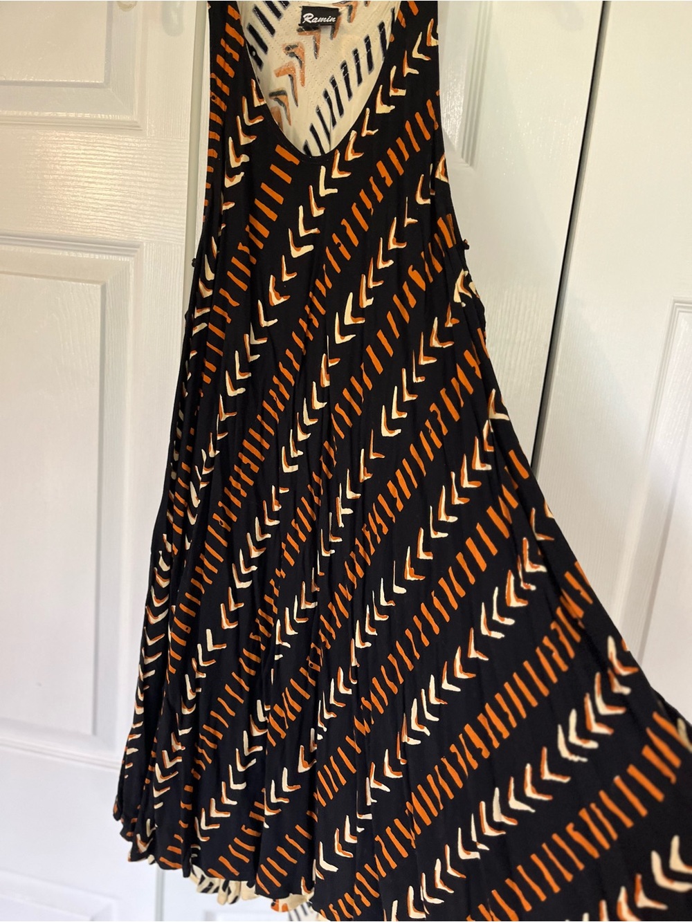 Ramin Black, Tan & Cream Sleeveless Printed Midi Dress